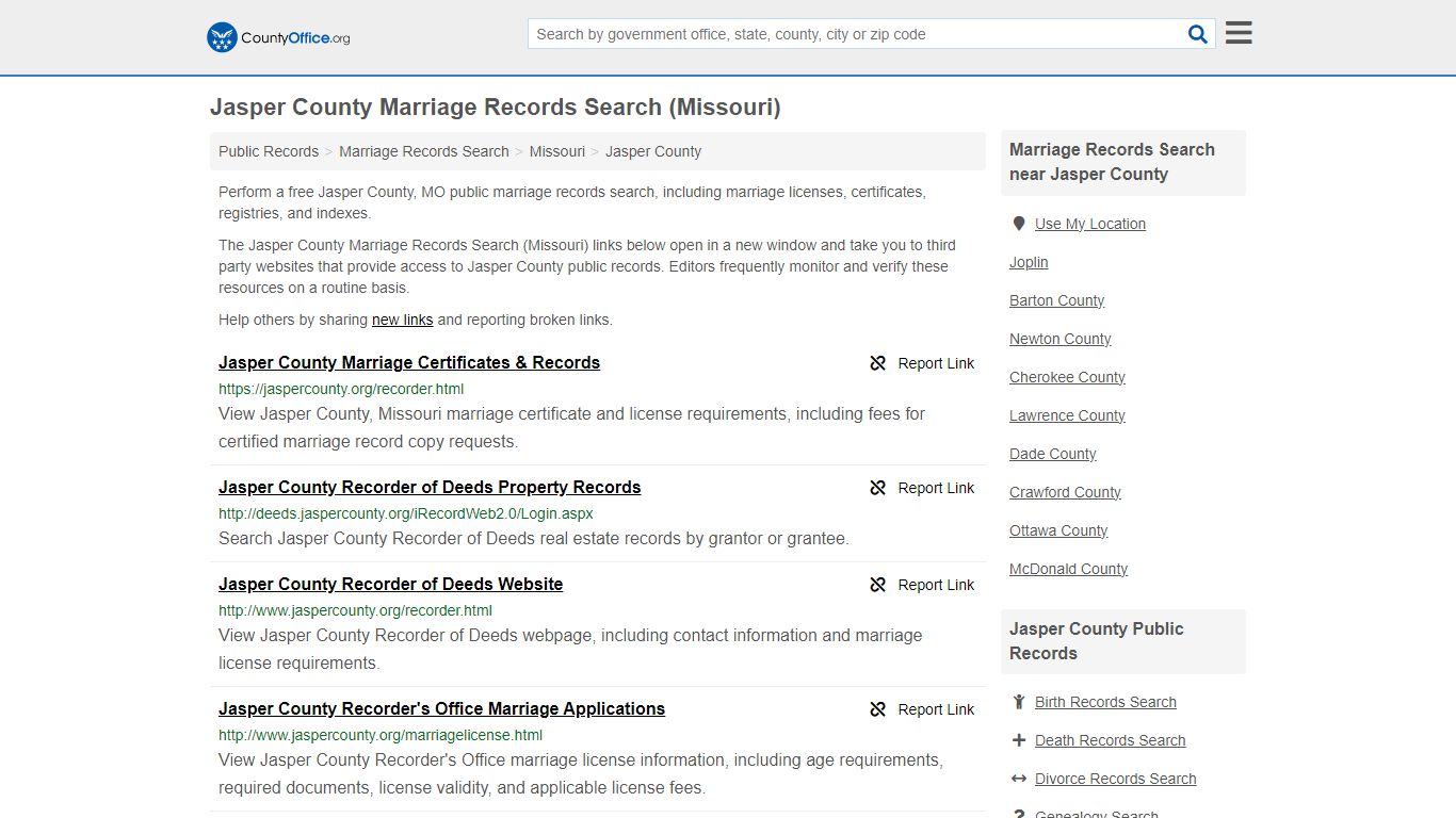 Jasper County Marriage Records Search (Missouri) - County Office
