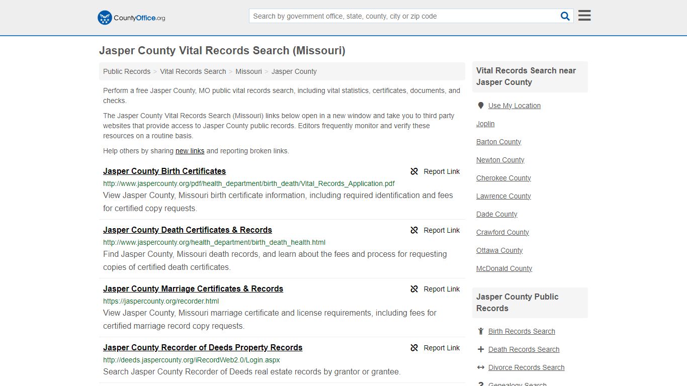 Vital Records Search - Jasper County, MO (Birth, Death, Marriage ...